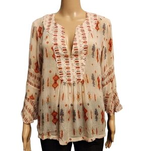 Lucky Brand Semi Sheer Western Blouse Size L